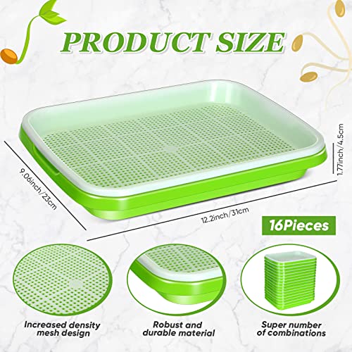 16 Pcs Seed Sprouter Tray with Drain Holes Nursery Tray Seed Germination Propagation Trays Healthy Wheatgrass Microgreens Growing Trays Grower Storage Sprouting Tray Growing Kit for Garden Home